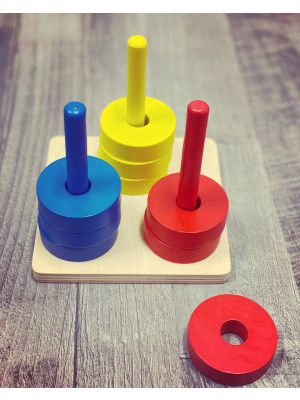 Materiale Montessori Dischi colorati su pioli colorati (3 colori)-MON-DISCHICOL-20