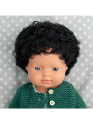 NEW!!! Miniland Bambola Baby Boy Capelli neri ricci Europea 38 cm con intimo 31261-31261-20