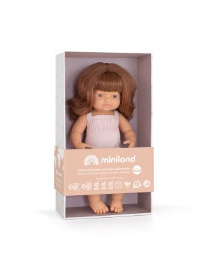 Miniland colourful edition Bambola Europea dai capelli rossi 38 cm con Tutina Rosa-31280-20