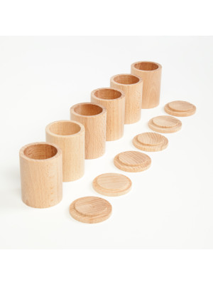 Gioco in legno sostenibile Grapat 6 cups with lid in natural wood-16-136-20