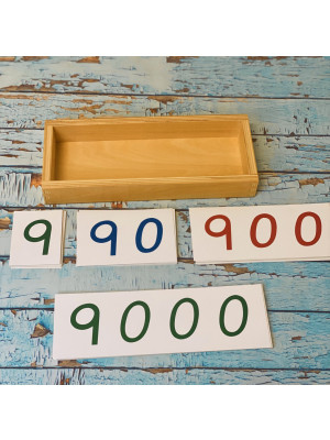 Materiale Montessori Cartelli grandi dei numeri 1-9000 in cartoncino plastificato con scatola (disponibile tra 7gg)-MON-19000-CART2-20