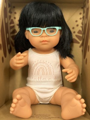 Miniland Bambola Baby Girl Asiatica 38 cm con occhiali e intimo 31113-31113-10