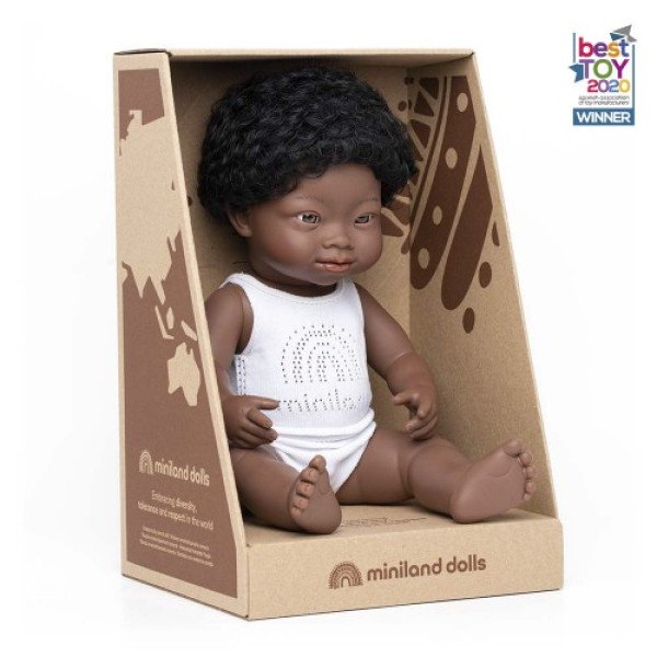 NEW!!! Miniland Bambola Baby Boy Africa 38 cm con sindrome di Down 31175-Miniland-31175-01