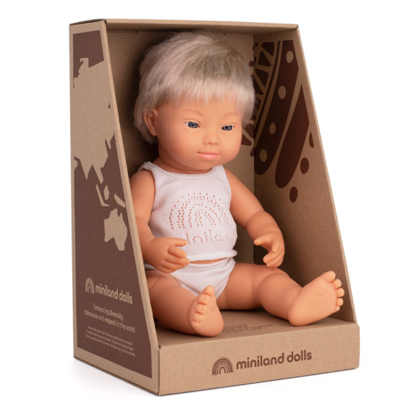 NEW!!! Miniland Bambola Baby Boy Europeo 38 cm con sindrome di Down 31263-Miniland-31263-03