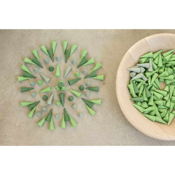 Gioco in legno sostenibile Grapat Mandala small green cones 36 pezzi-Grapat-18-200-011