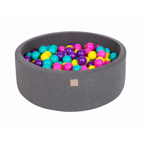MeowBaby® Baby Foam Round Ball Pit 90x30cm with 200 Balls Dark Grey-BW01006IE-04